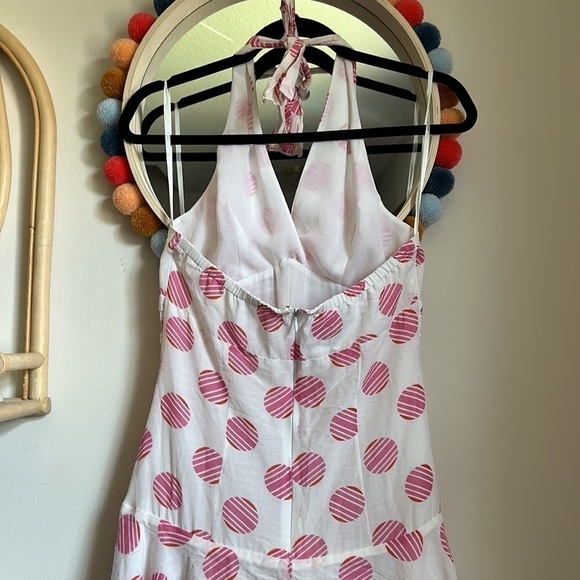Vintage Y2K Philip DiCaprio Silk Polka Dot Halter Midi Dress - Picture 6 of 7